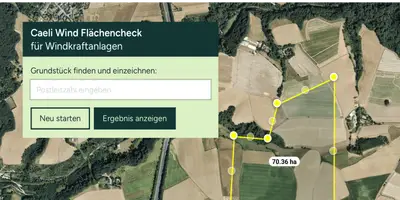 Digitale Kartenansicht einer Flächenanalyse im Caeli Flächencheck.
